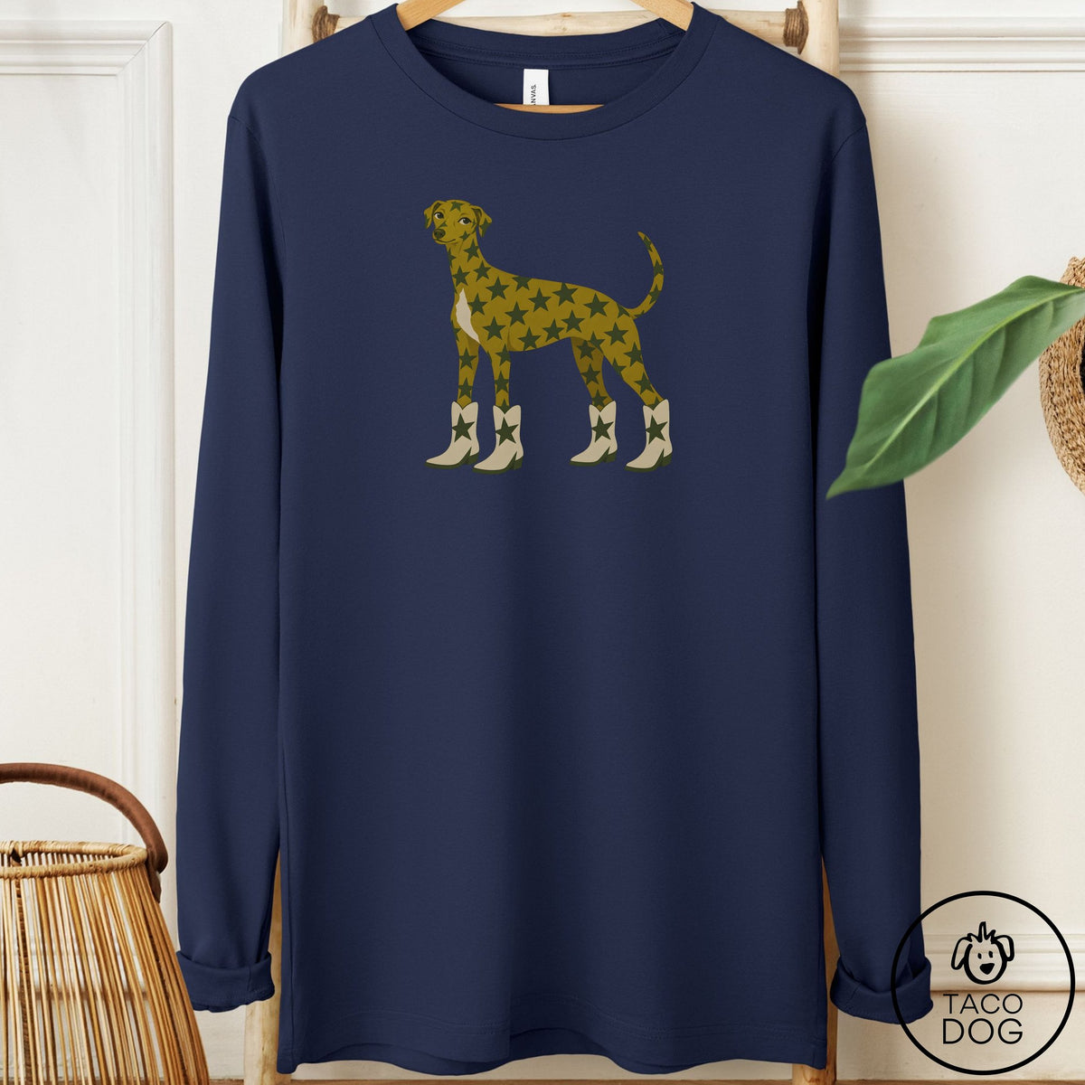 Italian Greyhound Whippet My Stars Long Sleeve Tee Navy Taco-Dog
