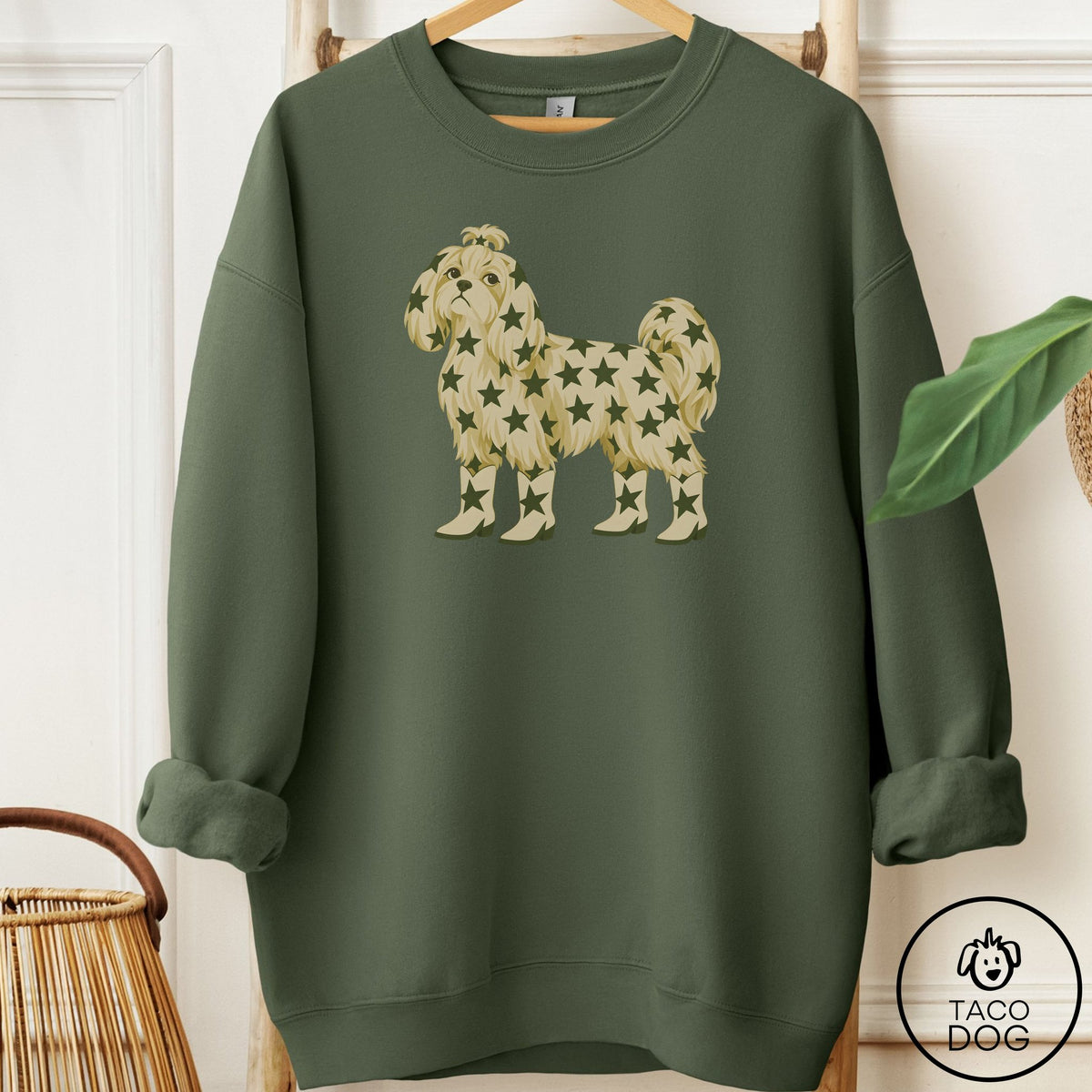 Maltese My Stars Sweatshirt Military Green Taco-Dog