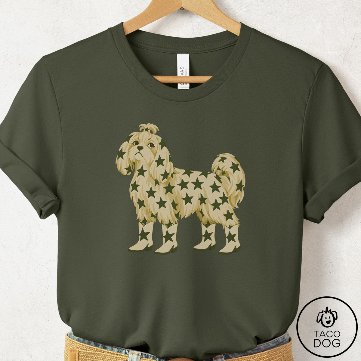 Maltese My Stars T-Shirt Military Green Taco-Dog