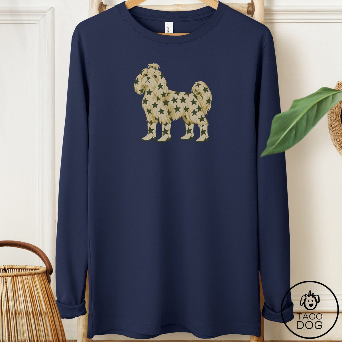 Maltese My Stars Long Sleeve Tee Navy Taco-Dog