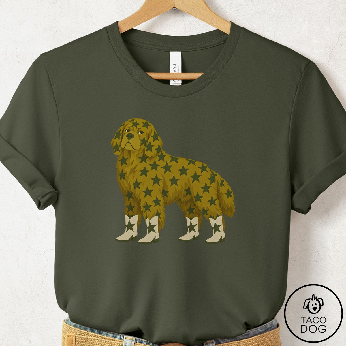 Newfoundland My Stars T-Shirt Military Green Taco-Dog