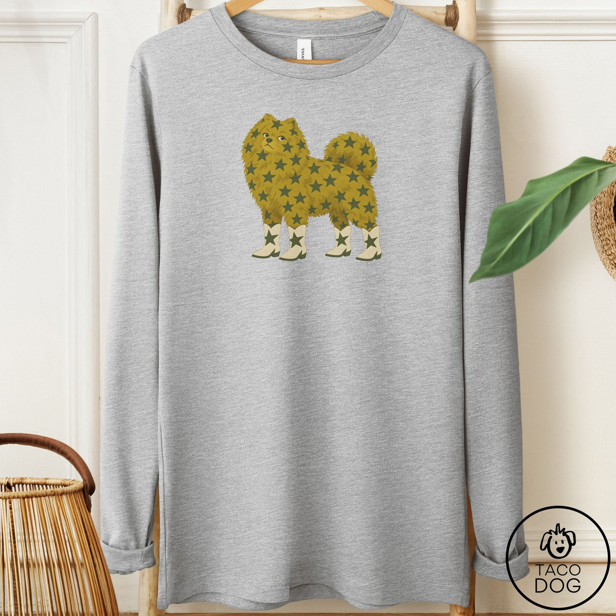 Pomeranian My Stars Long Sleeve Tee Athletic Heather Taco-Dog