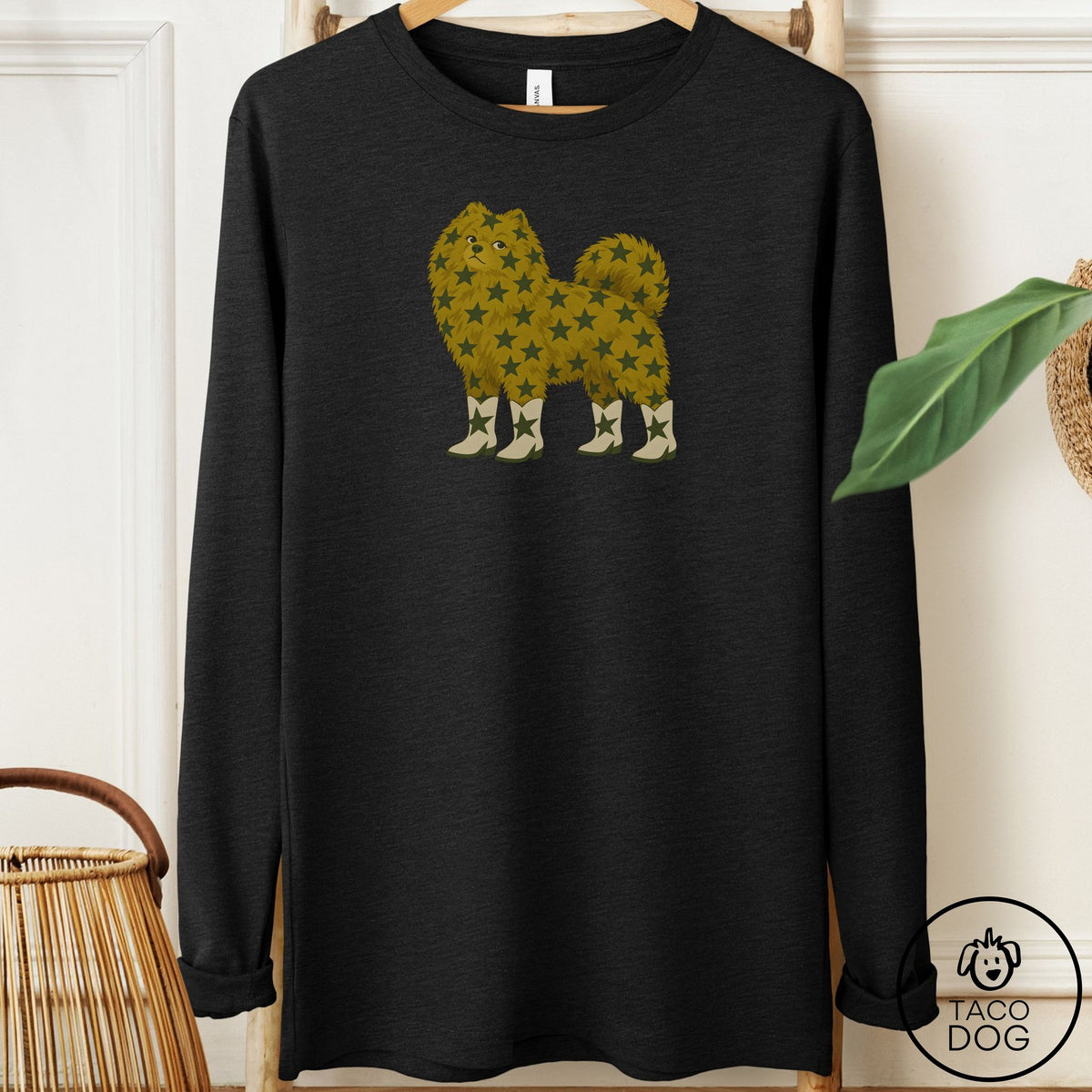 Pomeranian My Stars Long Sleeve Tee Black Heather Taco-Dog