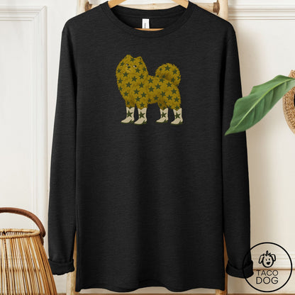 Pomeranian My Stars Long Sleeve Tee Black Heather Taco-Dog