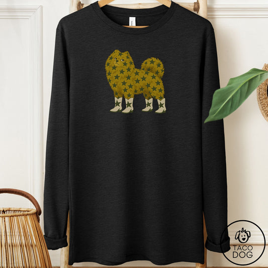 Pomeranian My Stars Long Sleeve Tee Black Heather Taco-Dog