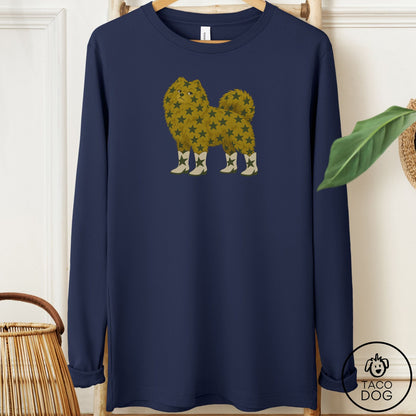 Pomeranian My Stars Long Sleeve Tee Navy Taco-Dog