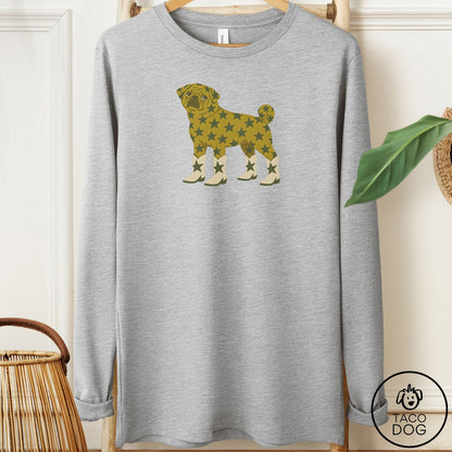 Pug My Stars Long Sleeve Tee Athletic Heather Taco-Dog