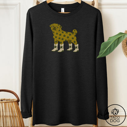 Pug My Stars Long Sleeve Tee Black Heather Taco-Dog