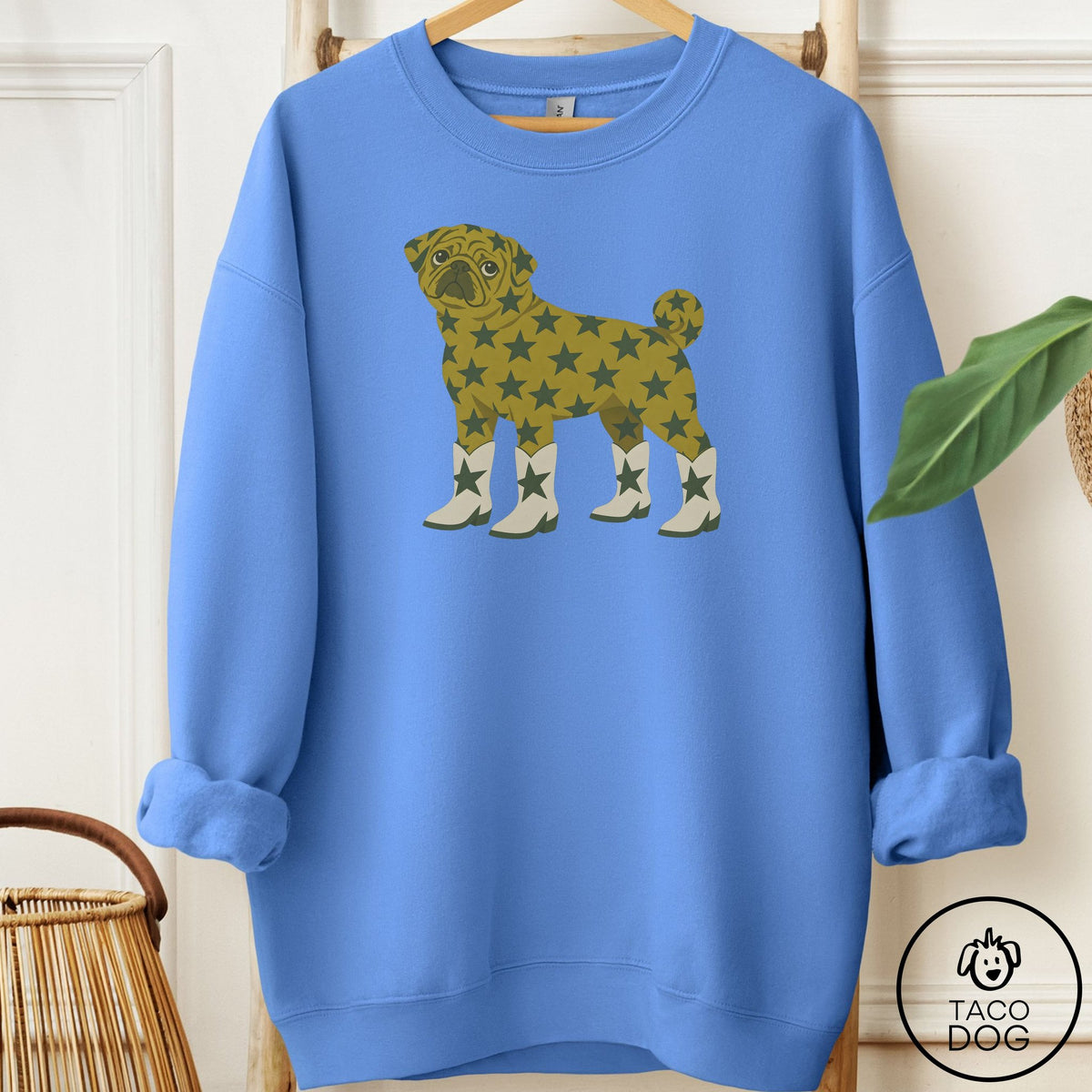 Pug My Stars Sweatshirt Carolina Blue Taco-Dog