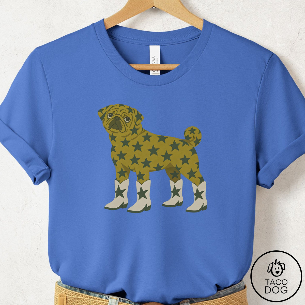 Pug My Stars T-Shirt Columbia Blue Taco-Dog