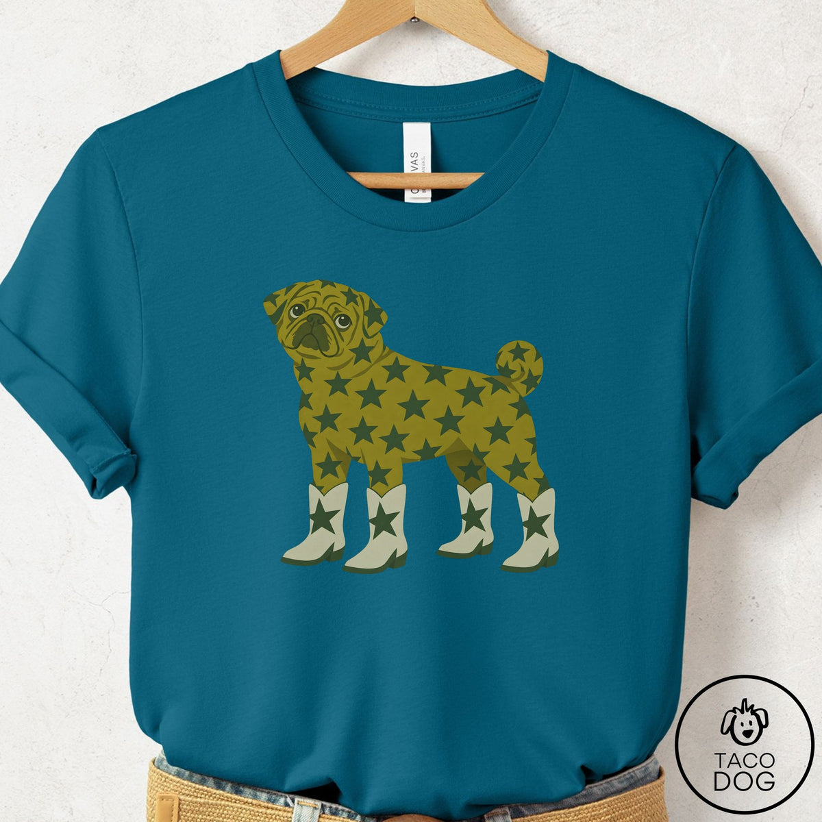 Pug My Stars T-Shirt Deep Teal Taco-Dog