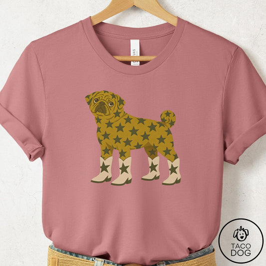 Pug My Stars T-Shirt Mauve Taco-Dog