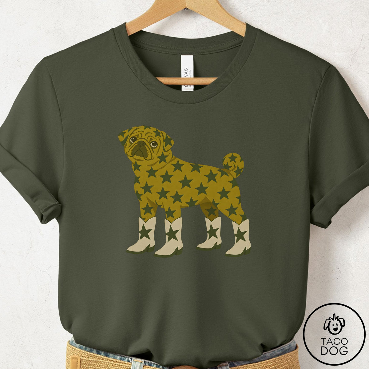 Pug My Stars T-Shirt Military Green Taco-Dog