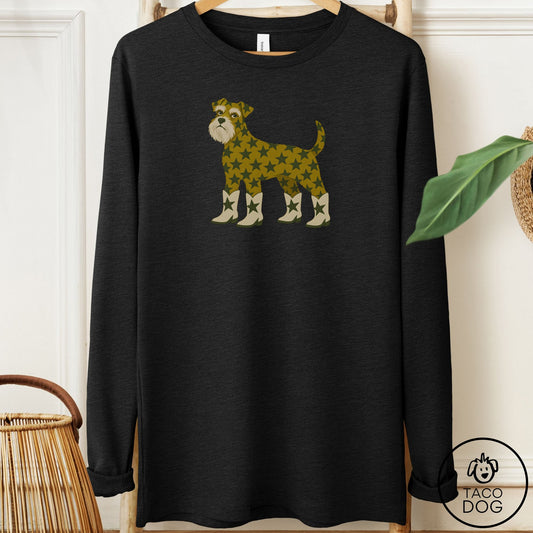 Schnauzer My Stars Long Sleeve Tee Black Heather Taco-Dog