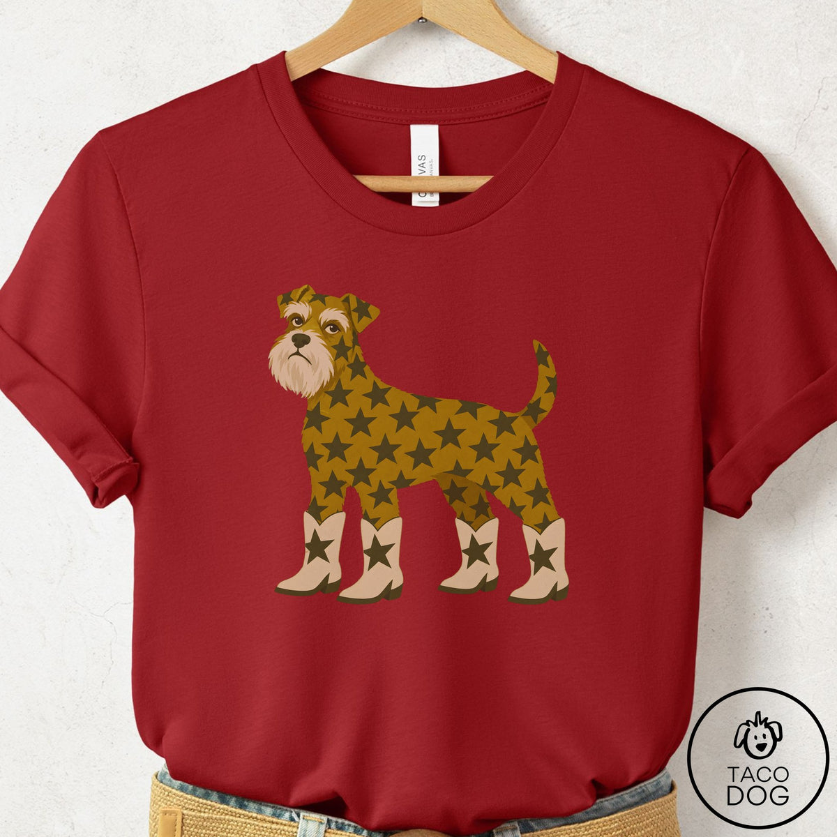 Schnauzer My Stars T-Shirt Canvas Red Taco-Dog