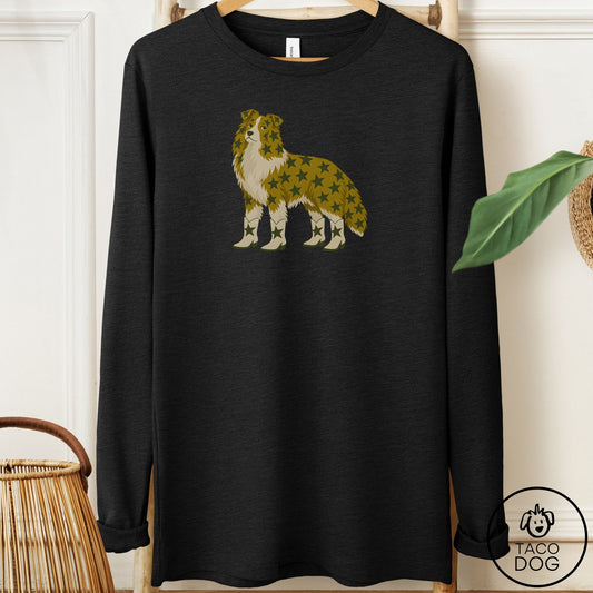 Shetland Sheepdog My Stars Long Sleeve Tee Black Heather Taco-Dog
