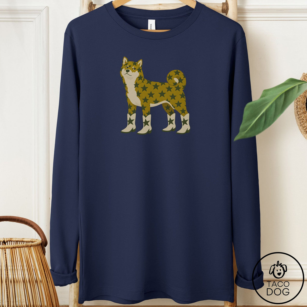 Shiba Inu My Stars Long Sleeve Tee Navy Taco-Dog