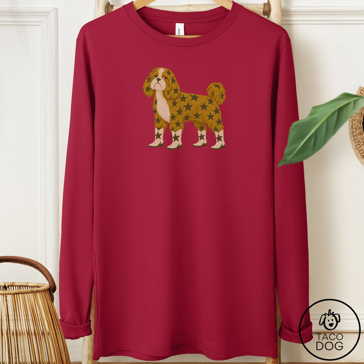 Shih Tzu My Stars Long Sleeve Tee Cardinal Taco-Dog