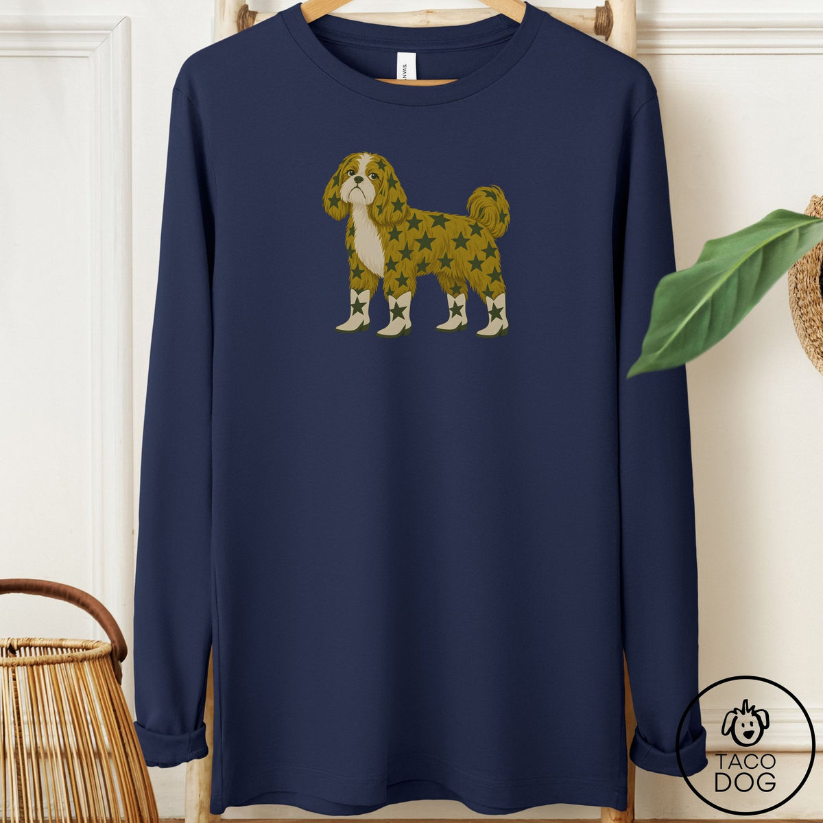 Shih Tzu My Stars Long Sleeve Tee Navy Taco-Dog