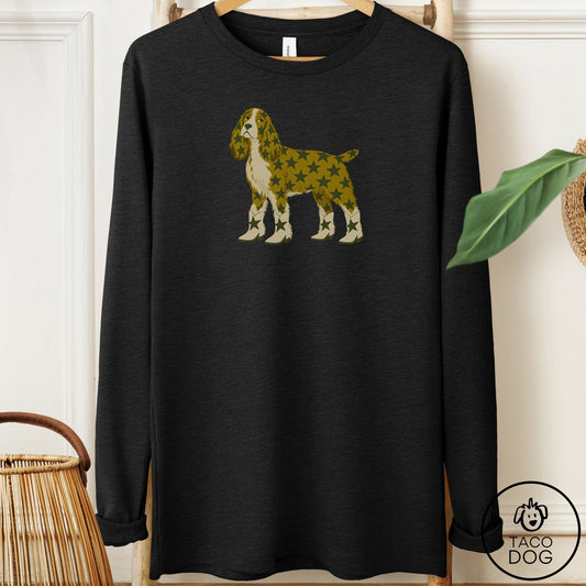 Springer Spaniel My Stars Long Sleeve Tee Black Heather Taco-Dog