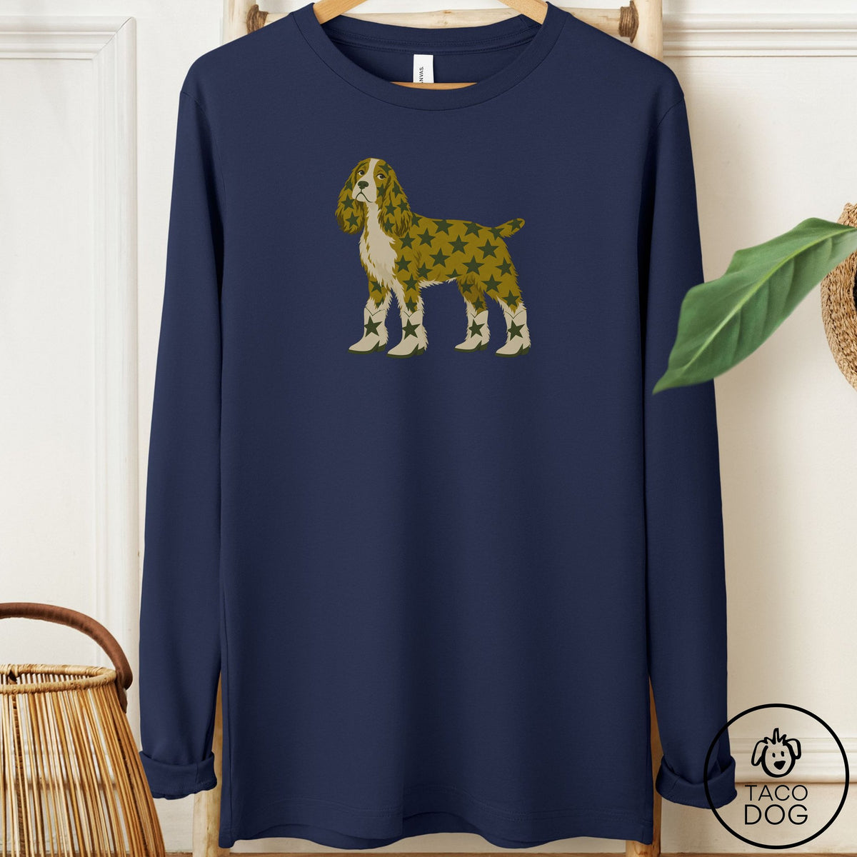 Springer Spaniel My Stars Long Sleeve Tee Navy Taco-Dog