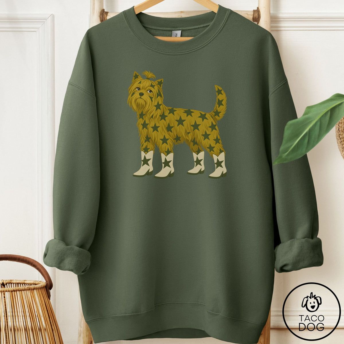 Yorkshire Terrier Yorkie My Stars Sweatshirt Military Green Taco-Dog