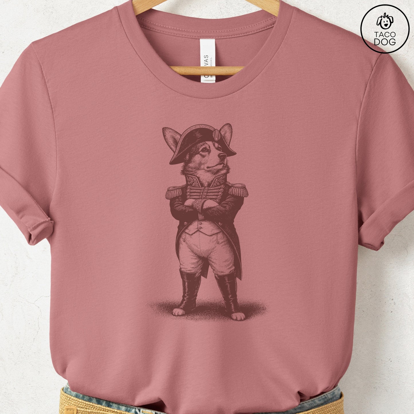Corgi Napoleon T-Shirt Heather Mauve S Taco-Dog