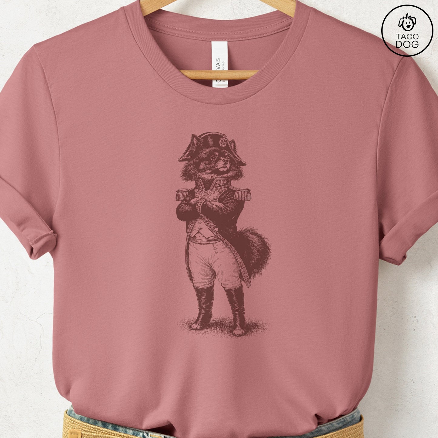Pomeranian Napoleon T-Shirt Heather Mauve S Taco-Dog