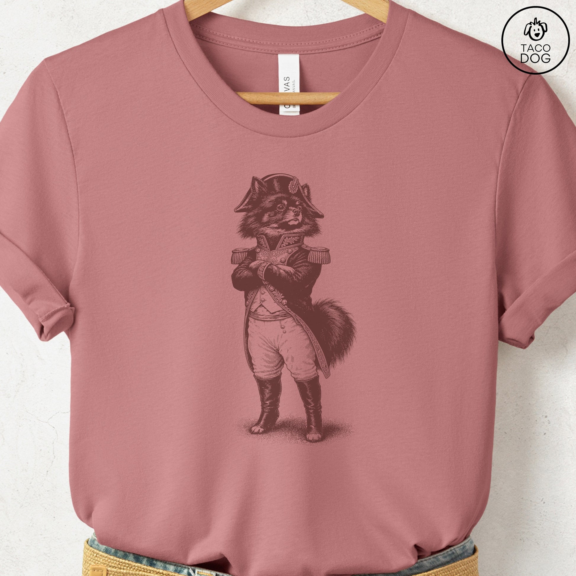 Pomeranian Napoleon T-Shirt Heather Mauve S Taco-Dog