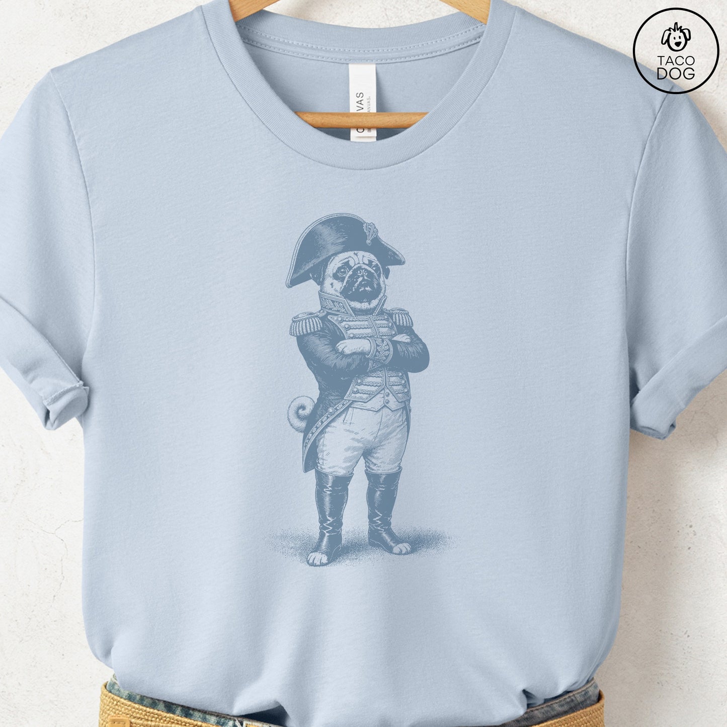 Pug Napoleon T-Shirt Light Blue S Taco-Dog