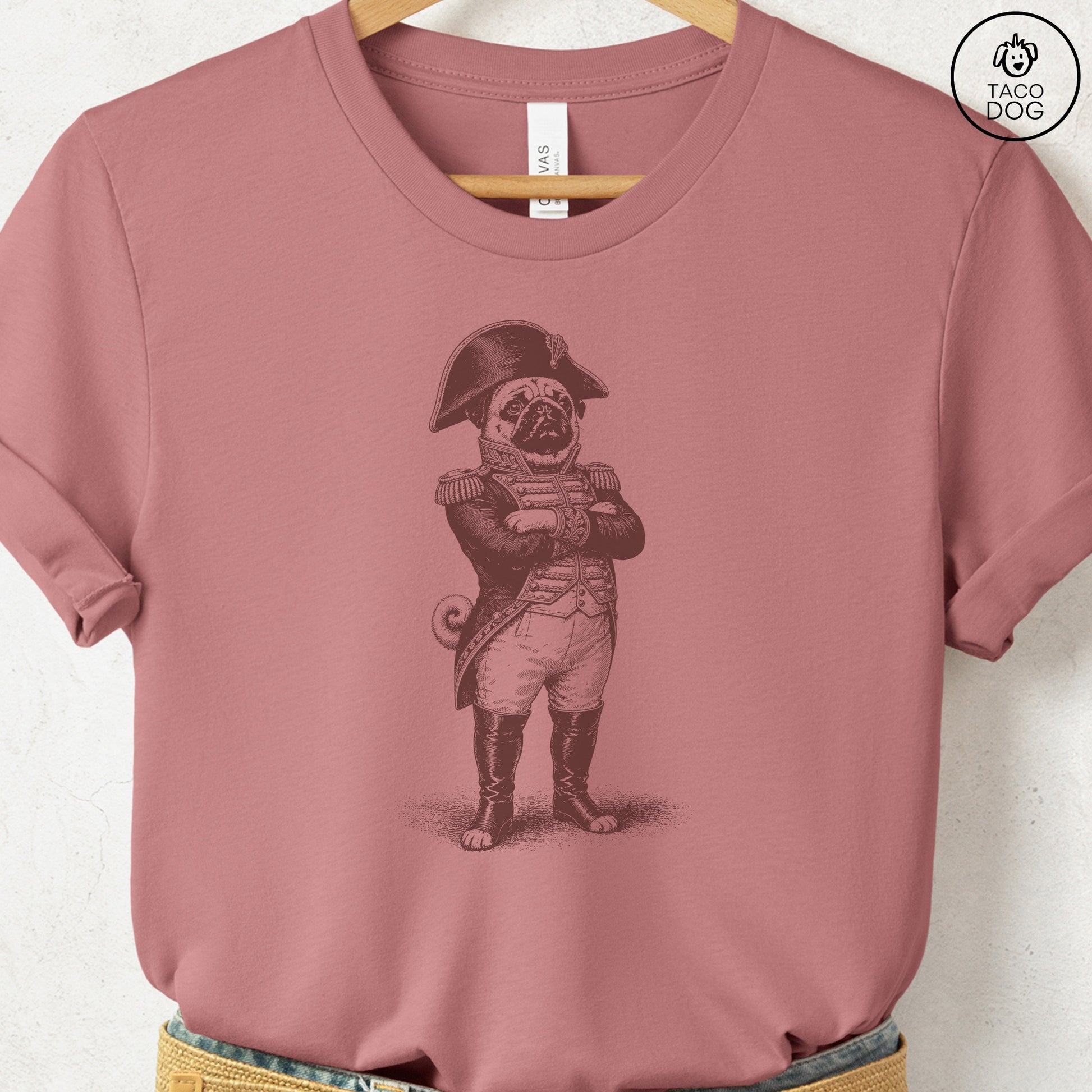 Pug Napoleon T-Shirt Heather Mauve S Taco-Dog