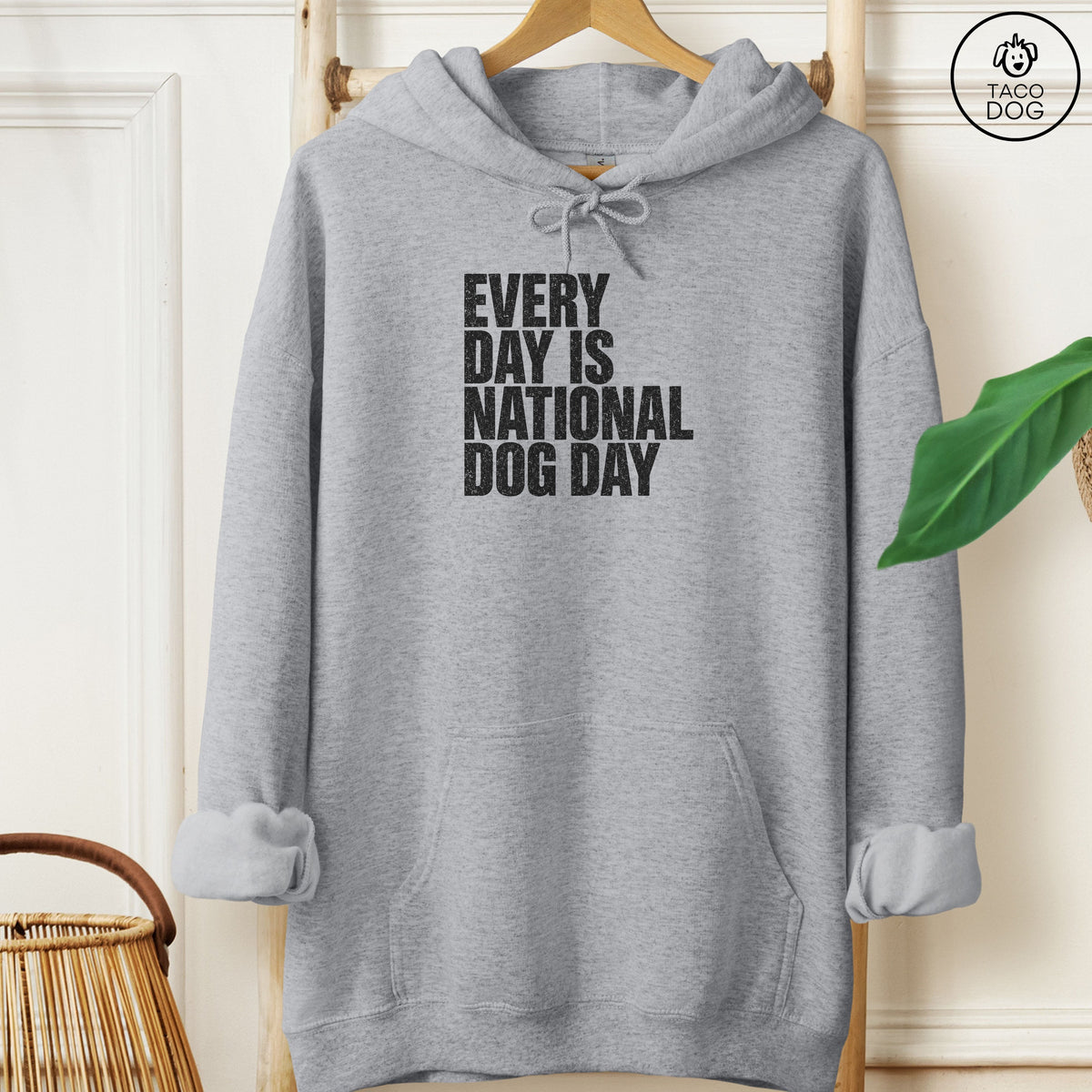 Distressed Every Day Is National Dog Day Hoodie Graphite Heather Taco-Dog