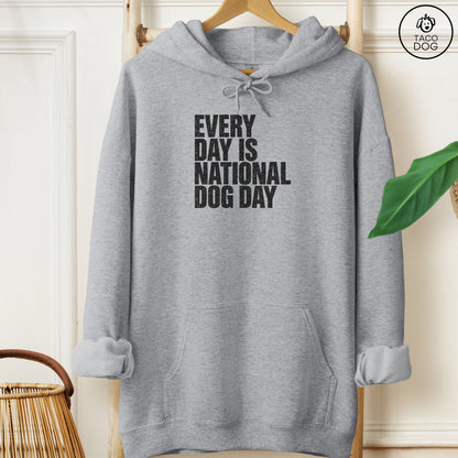 Distressed Every Day Is National Dog Day Hoodie Graphite Heather Taco-Dog