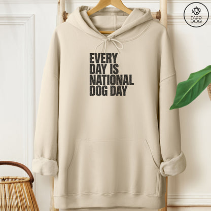 Distressed Every Day Is National Dog Day Hoodie Sand Taco-Dog