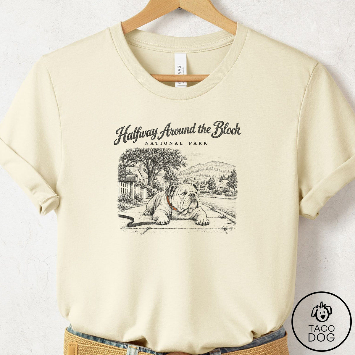English Bulldog National Park T-Shirt Natural Taco-Dog