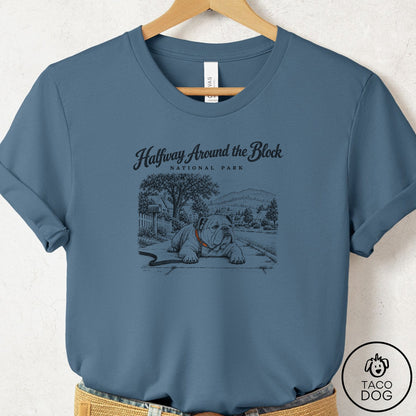 English Bulldog National Park T-Shirt Steel Blue Taco-Dog