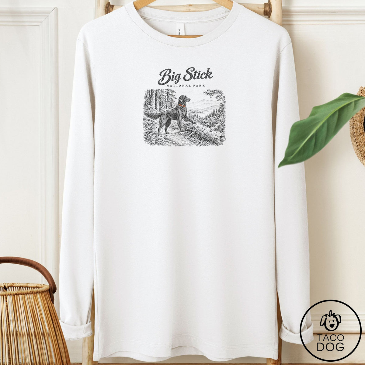Flat-Coated Retriever National Park Long Sleeve Tee White Taco-Dog