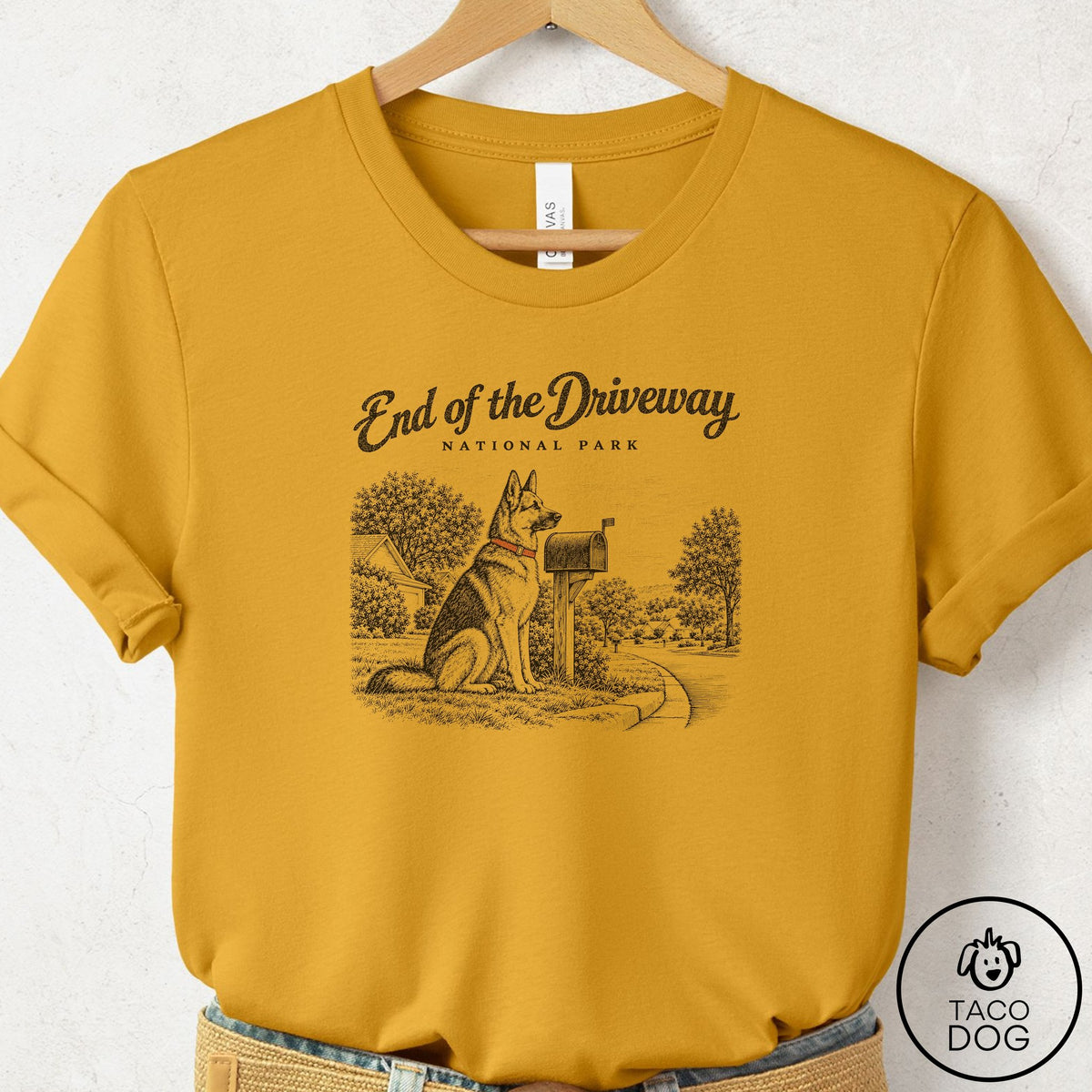 German Shepherd National Park T-Shirt Mustard Taco-Dog