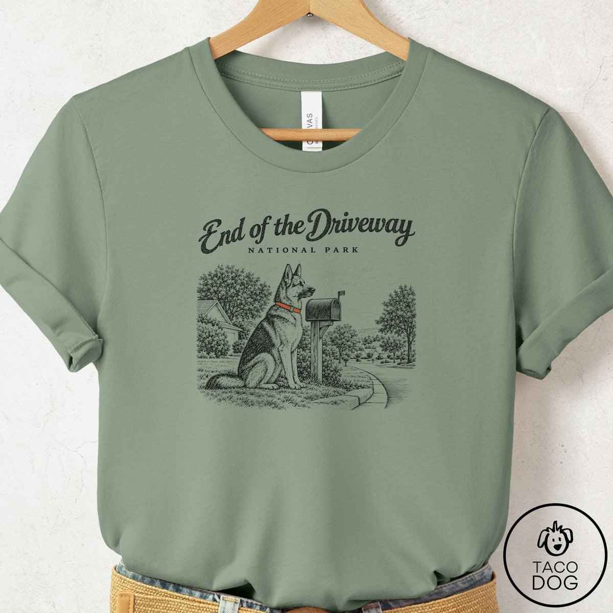 German Shepherd National Park T-Shirt Sage Taco-Dog