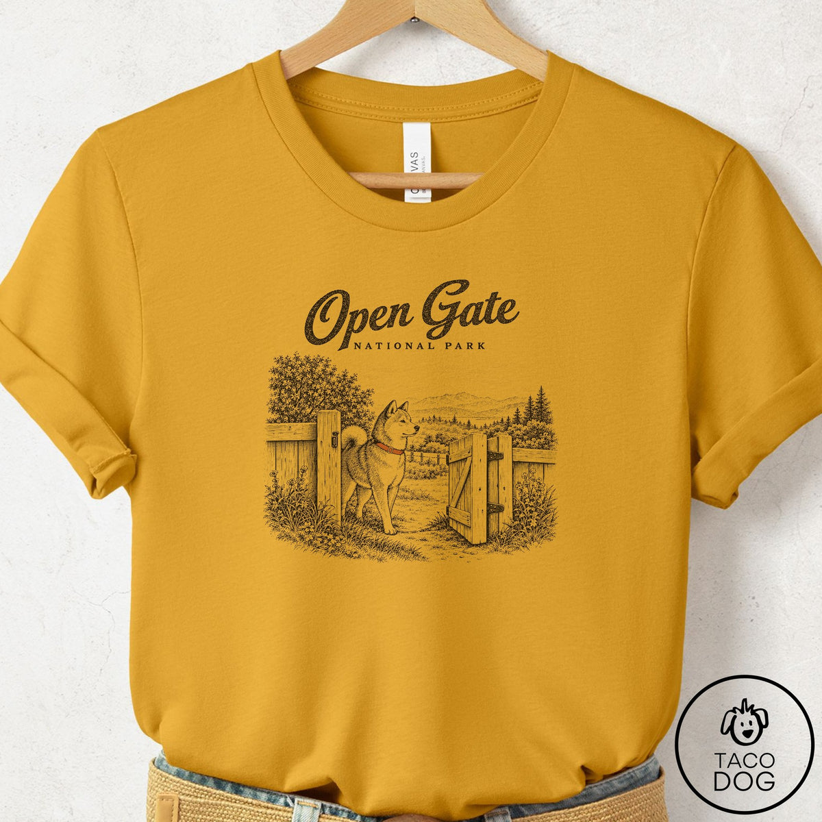 Shiba Inu National Park T-Shirt Mustard Taco-Dog