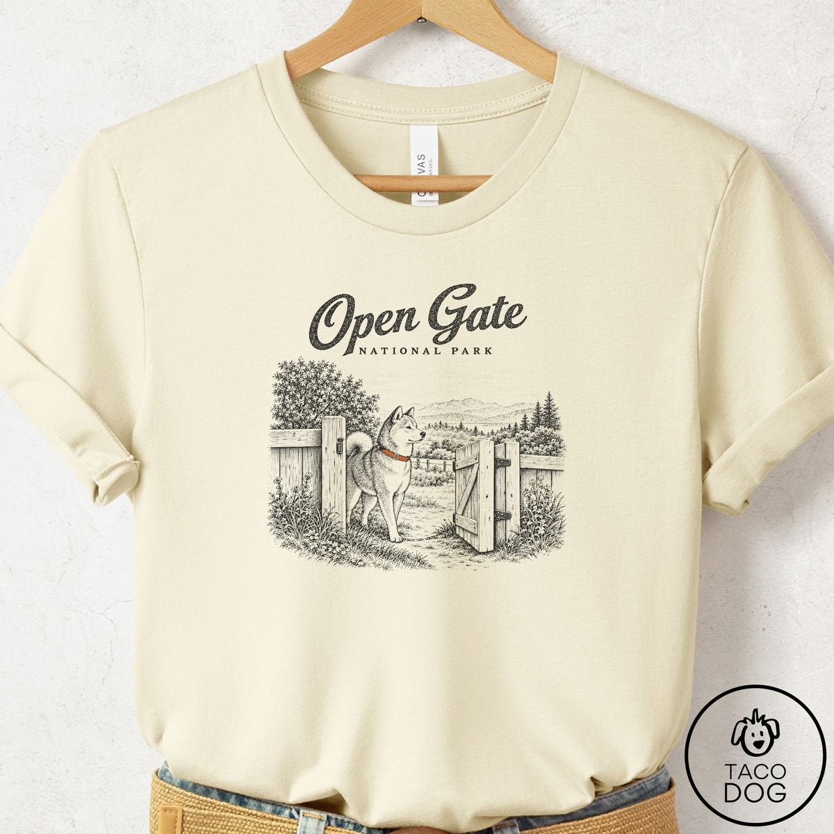 Shiba Inu National Park T-Shirt, design close-up