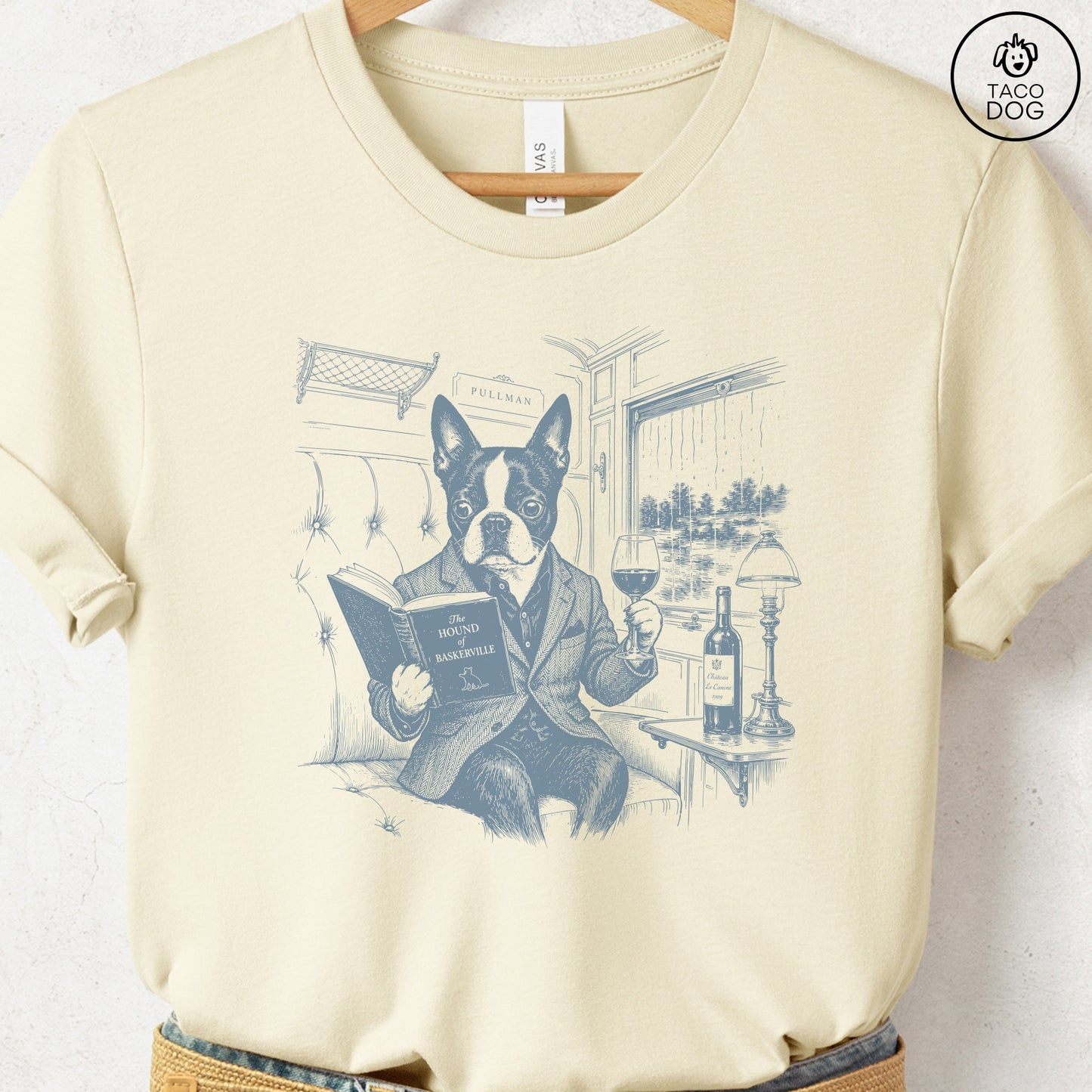 Boston Terrier Night Train T-Shirt Natural Taco-Dog