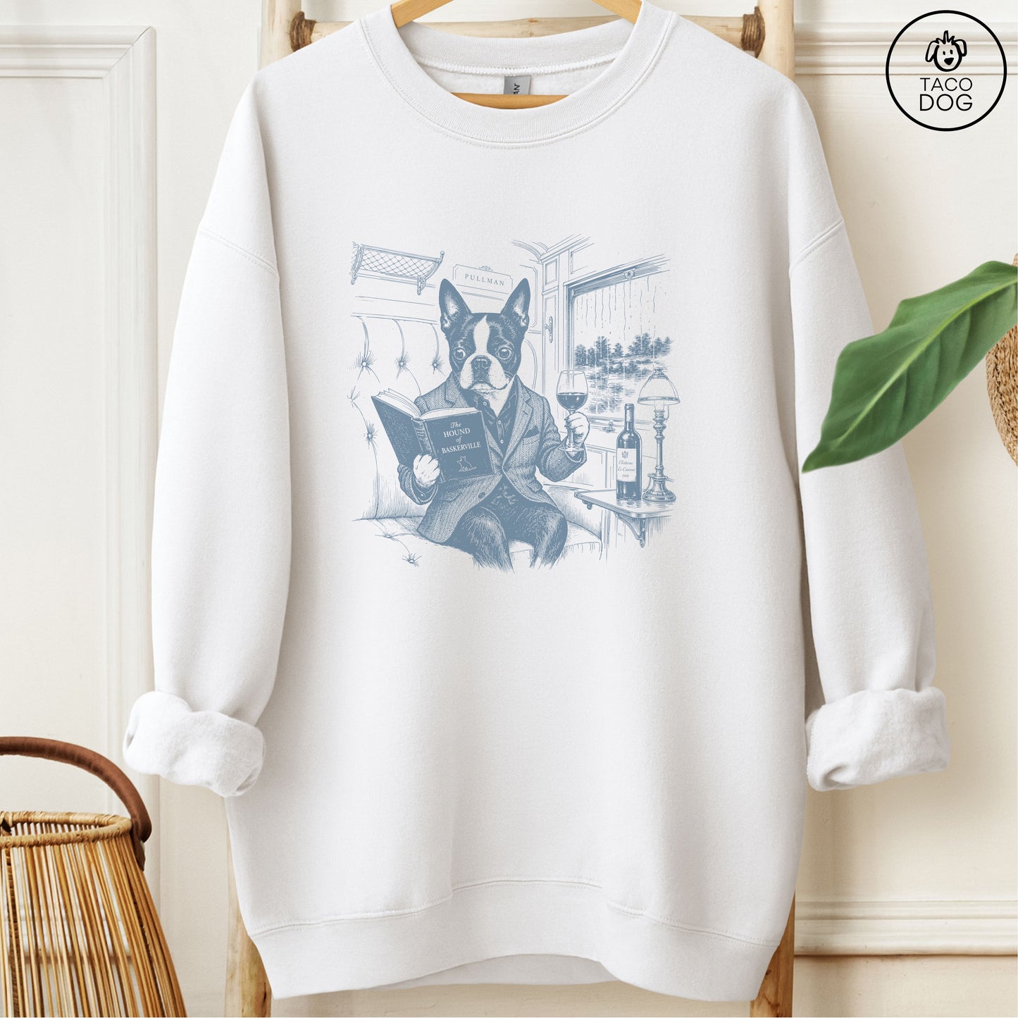 Boston Terrier Night Train Sweatshirt White Taco-Dog