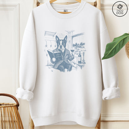 Boston Terrier Night Train Sweatshirt White Taco-Dog