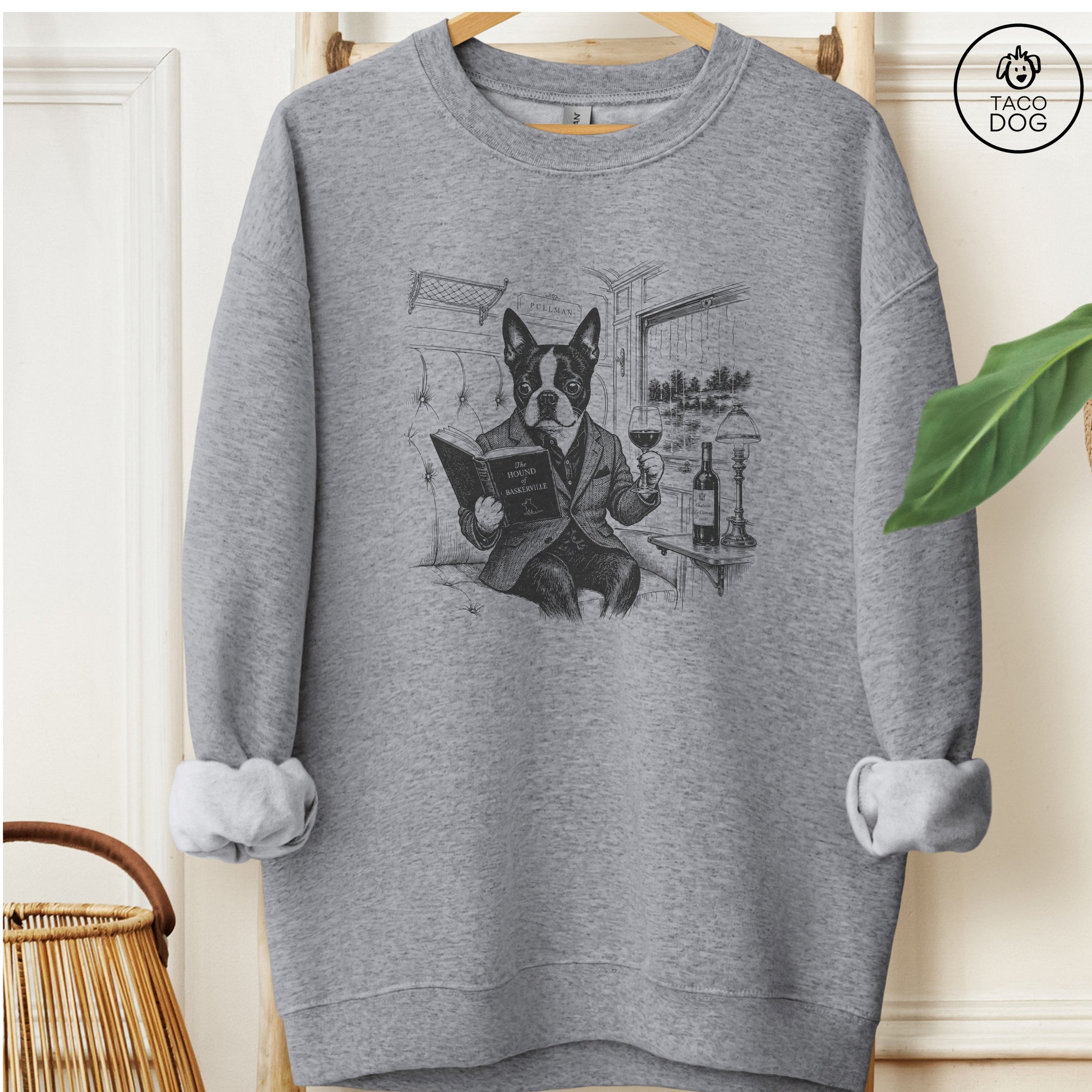Boston Terrier Night Train Sweatshirt Graphite Heather Taco-Dog