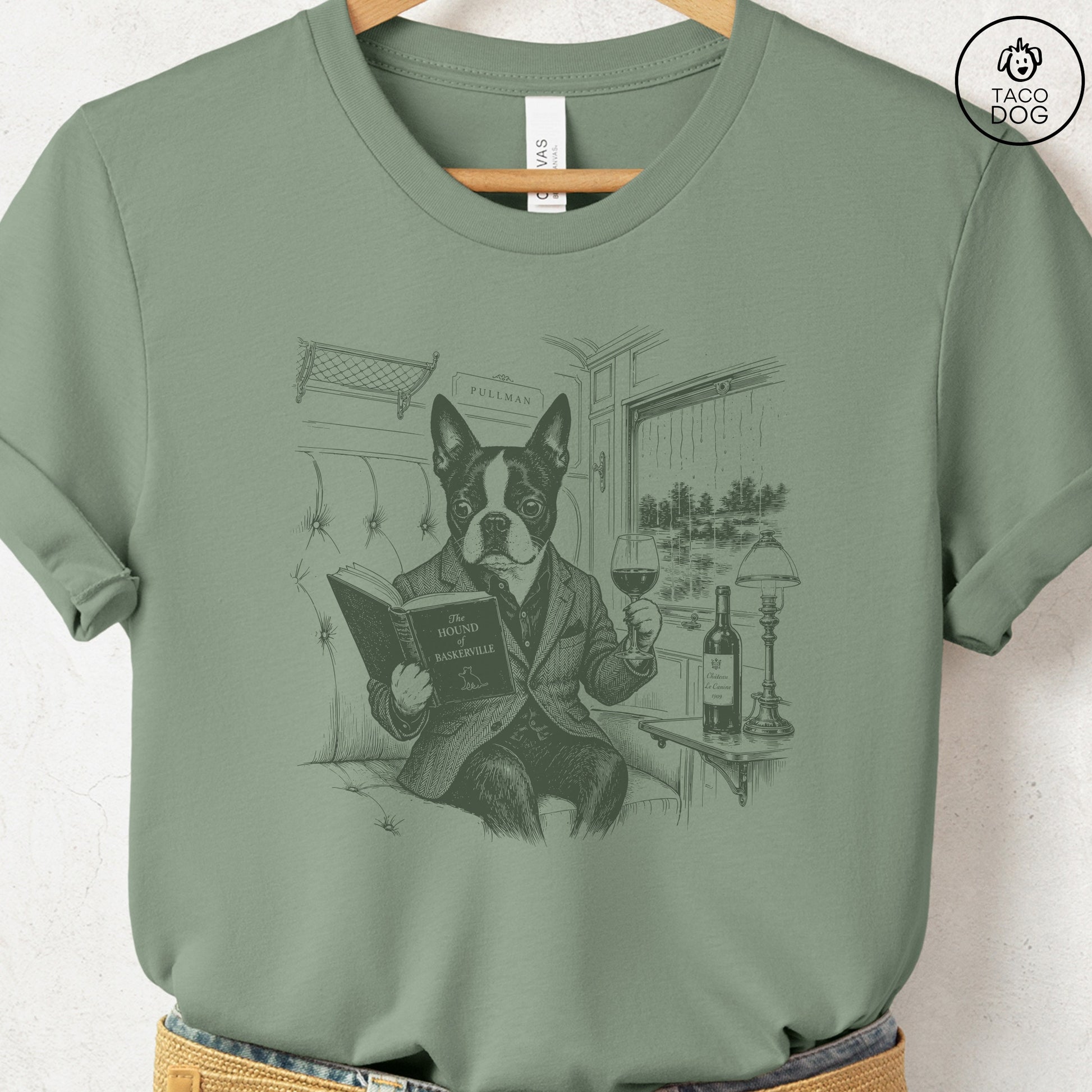 Boston Terrier Night Train T-Shirt Sage Taco-Dog
