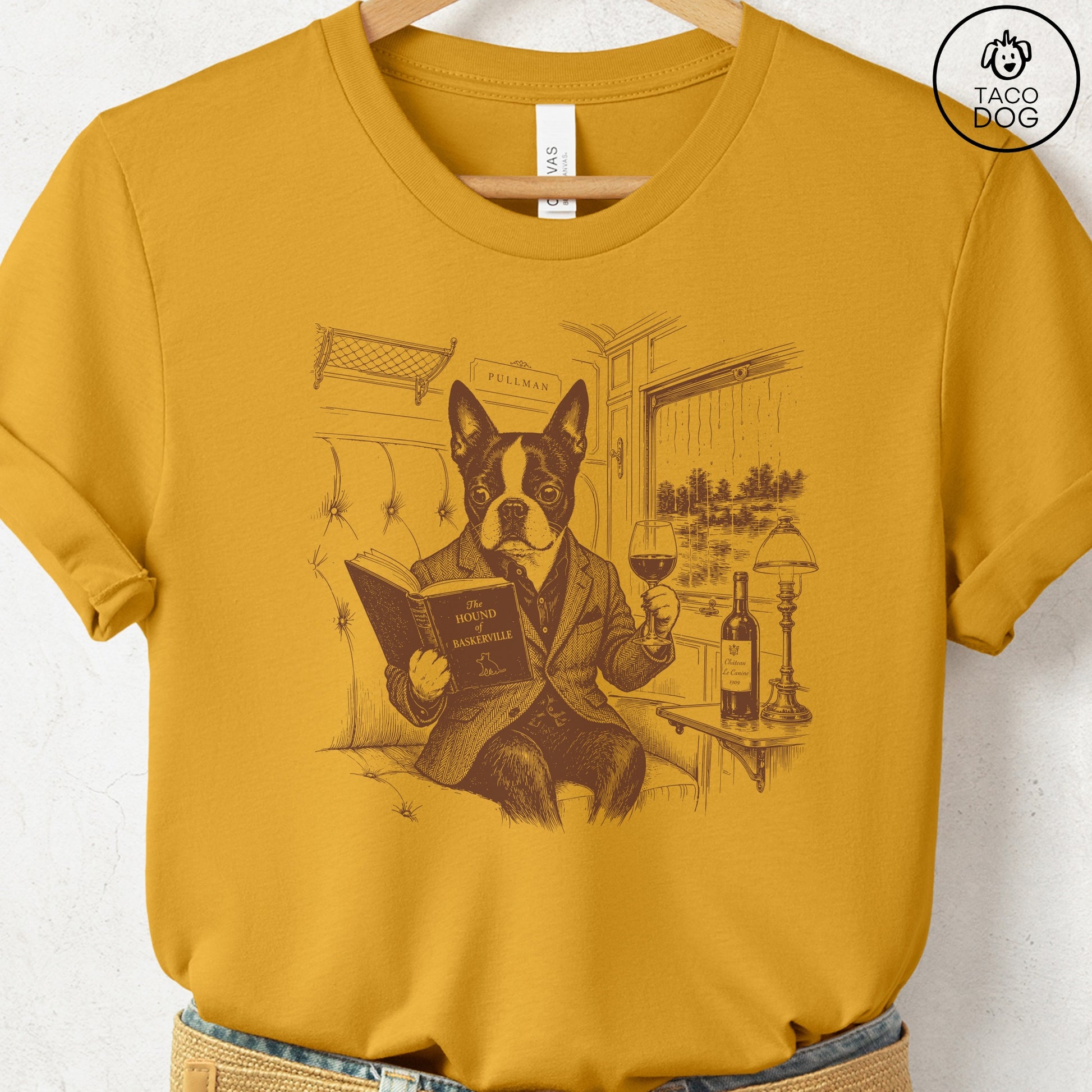 Boston Terrier Night Train T-Shirt Mustard Taco-Dog