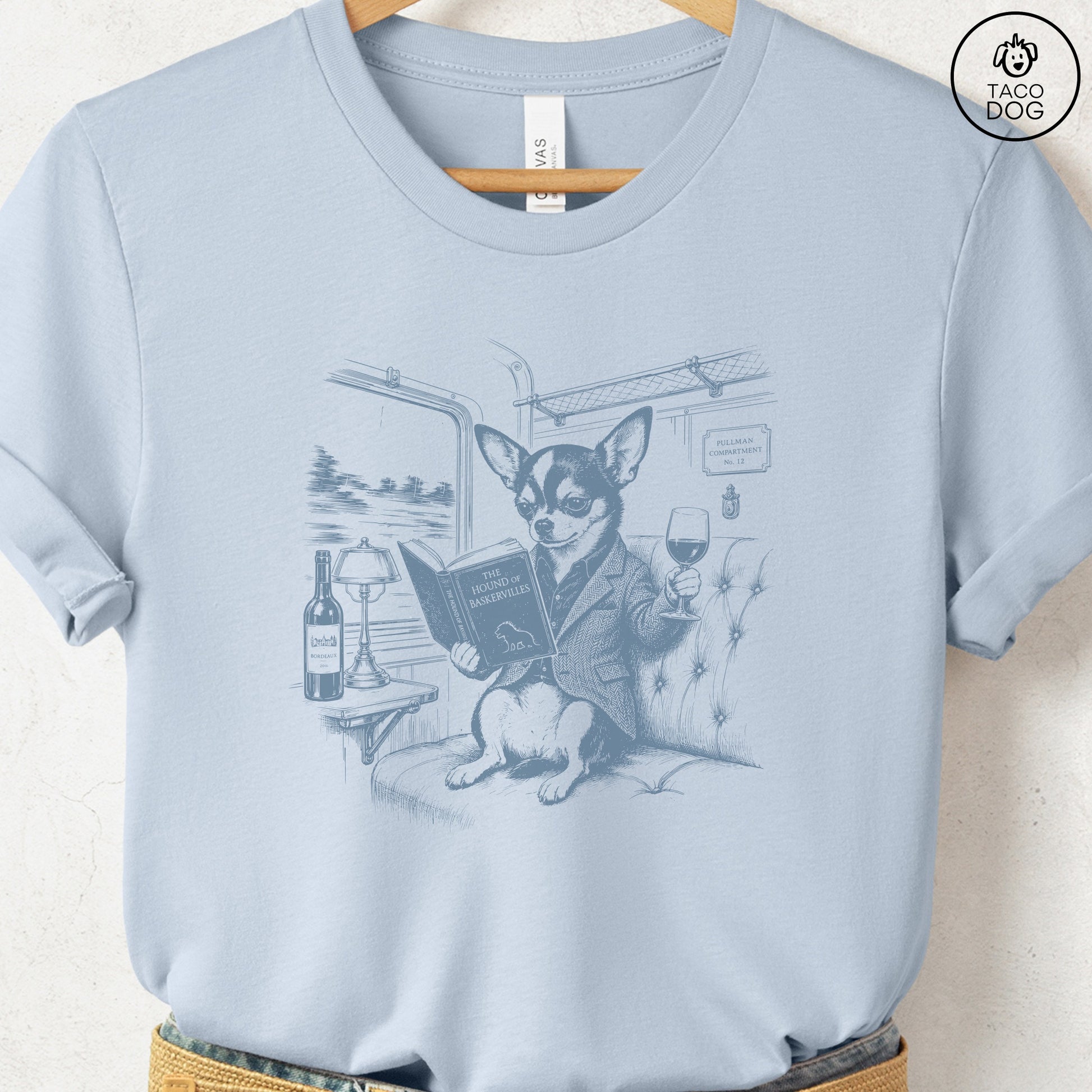 Chihuahua Night Train T-Shirt Light Blue Taco-Dog
