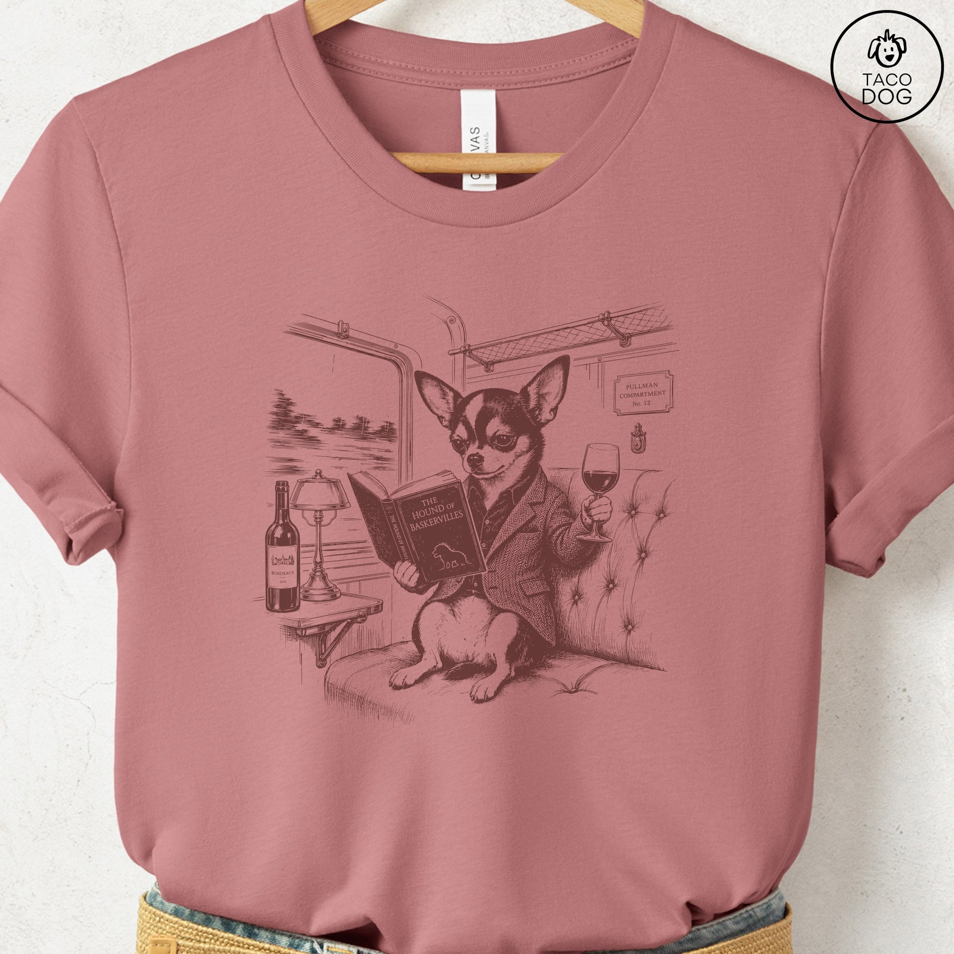 Chihuahua Night Train T-Shirt Heather Mauve Taco-Dog