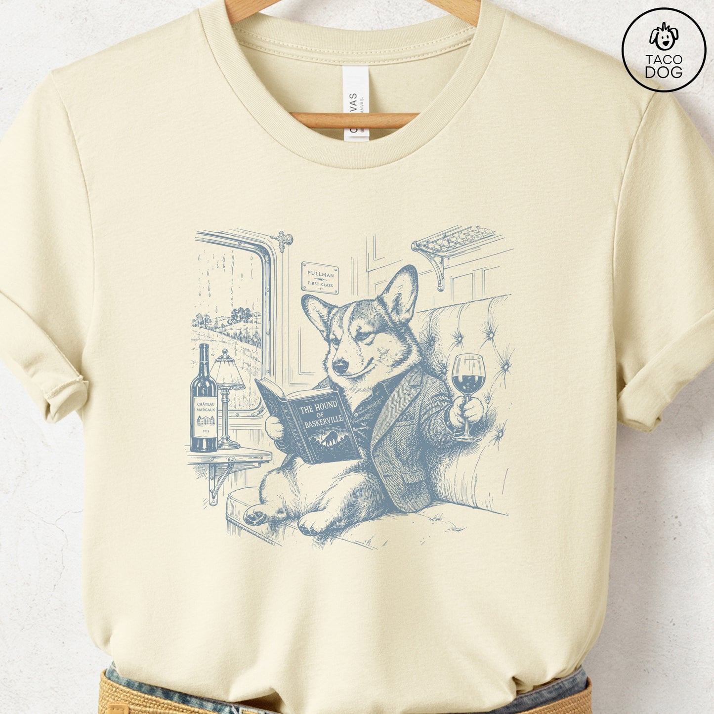 Corgi Night Train T-Shirt Natural Taco-Dog